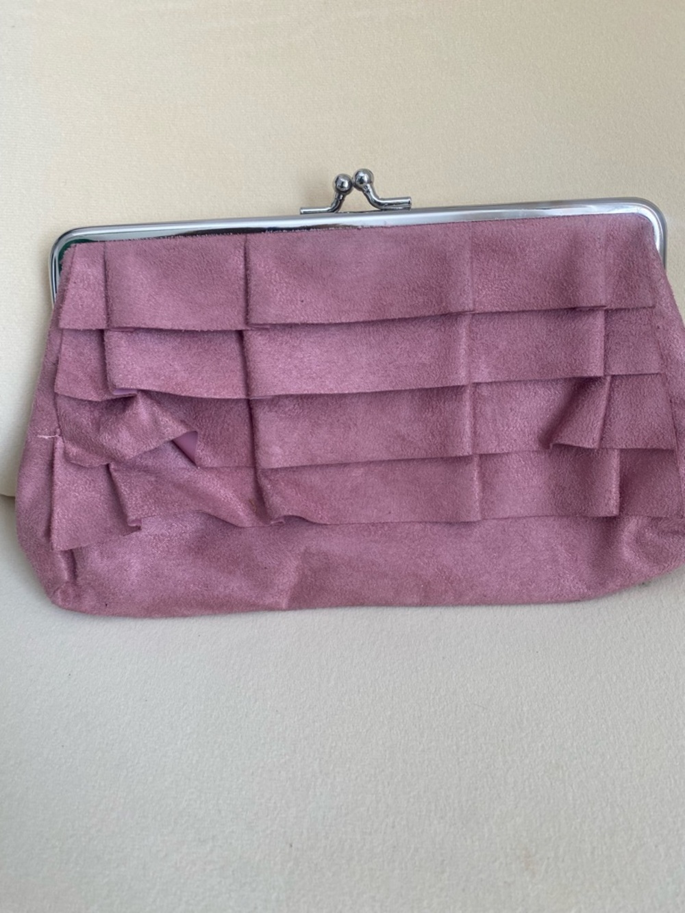 Murval Dusty Rose Suede Ruffle Clutch